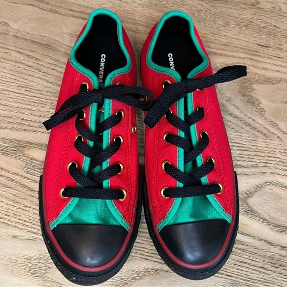 NWOT Converse Kid’s Chuck Taylor All Star Low Sneakers Green Red Black Size 2 - Picture 6 of 8